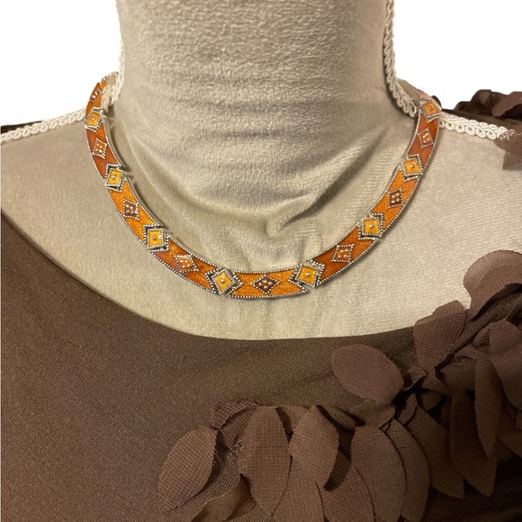 Napier Orange & Silver Enamel Necklace & Bracelet Set - Picture 5 of 6